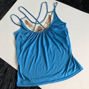 Turquoise blue sexy slinky satin hand beaded top